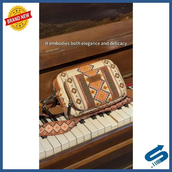 Small Crossbody Bag Multi Pocket Boho Aztec Canvas Purse Women - Picture 8 of 8